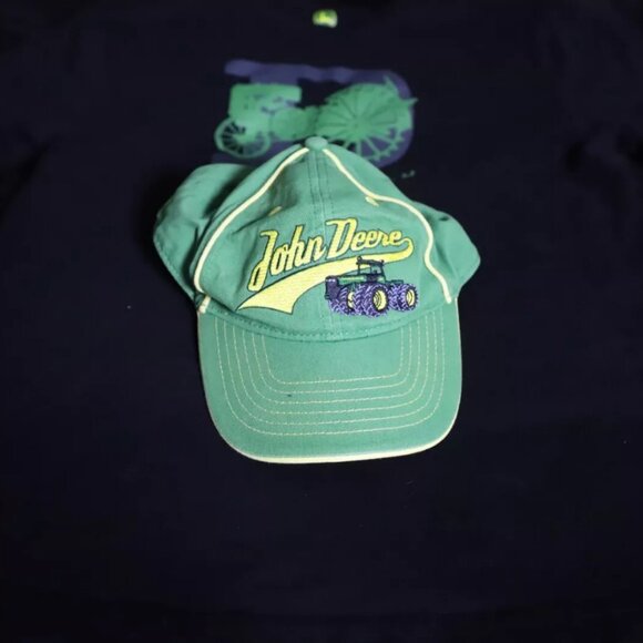 John Deere T-Shirt Mens M Black Short Sleeve Spell Out Graphic w/ Baseball Hat - Picture 4 of 11